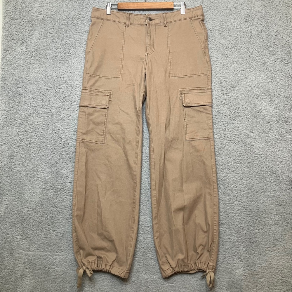Wild Fable Wide Leg Cargo Pants Women L Tan Khaki Stretch Utility Loose Baggy